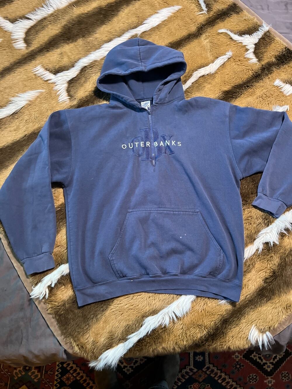 Vintage resortwear hoodie featuring bold embroidered "Outer Banks" and OBX brand